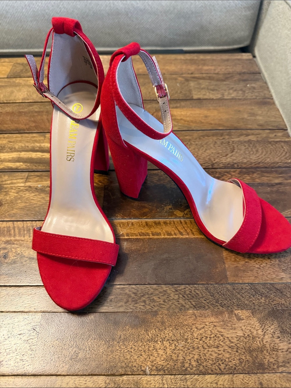 Red Ankle-Strap Block Heel Sandals - Modern Women's Dress Shoes